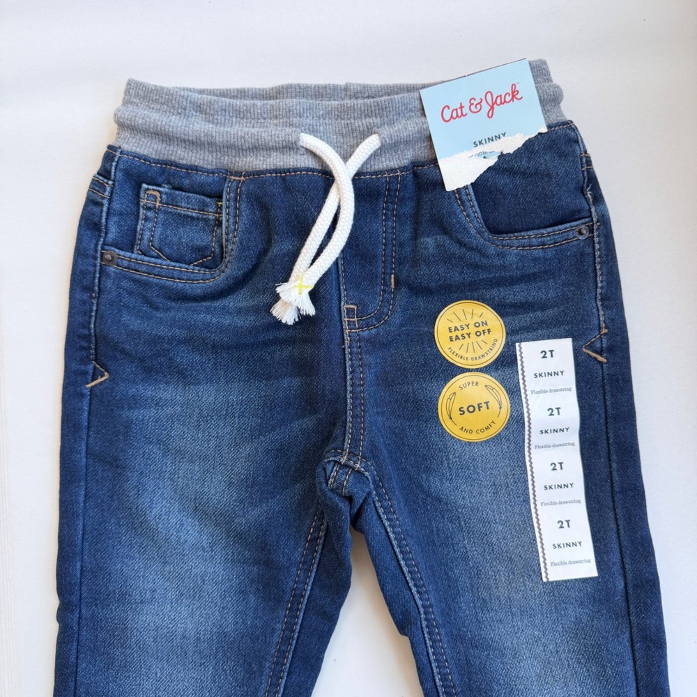 Cat & Jack Toddler Boys Skinny Jogger Jeans Medium Wash Blue 2T NEW